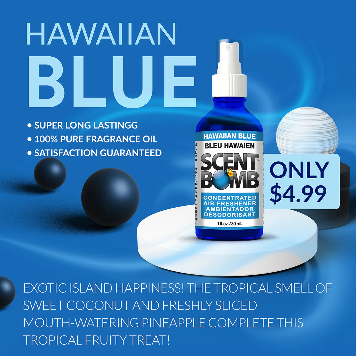Scent Bomb Air Freshener Hawaiian Blue 1oz Spray