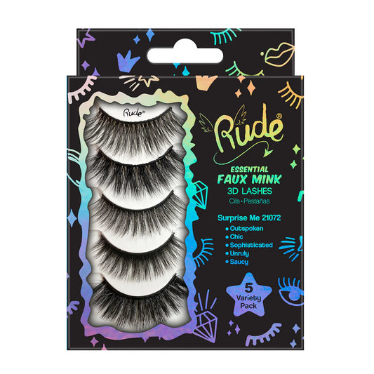 Essential Faux Mink 3D Lashes 5 Variety Pack by Rude Cosmetics
